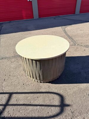 Indoor Outdoor Travertine Table on Wheels