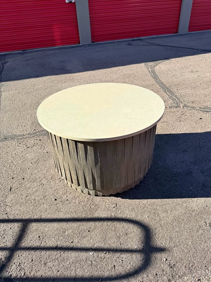 Indoor Outdoor Travertine Table on Wheels