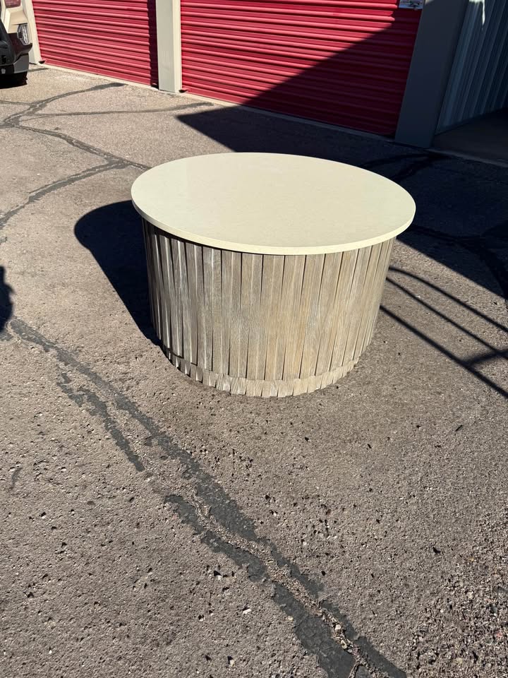 Indoor Outdoor Travertine Table on Wheels